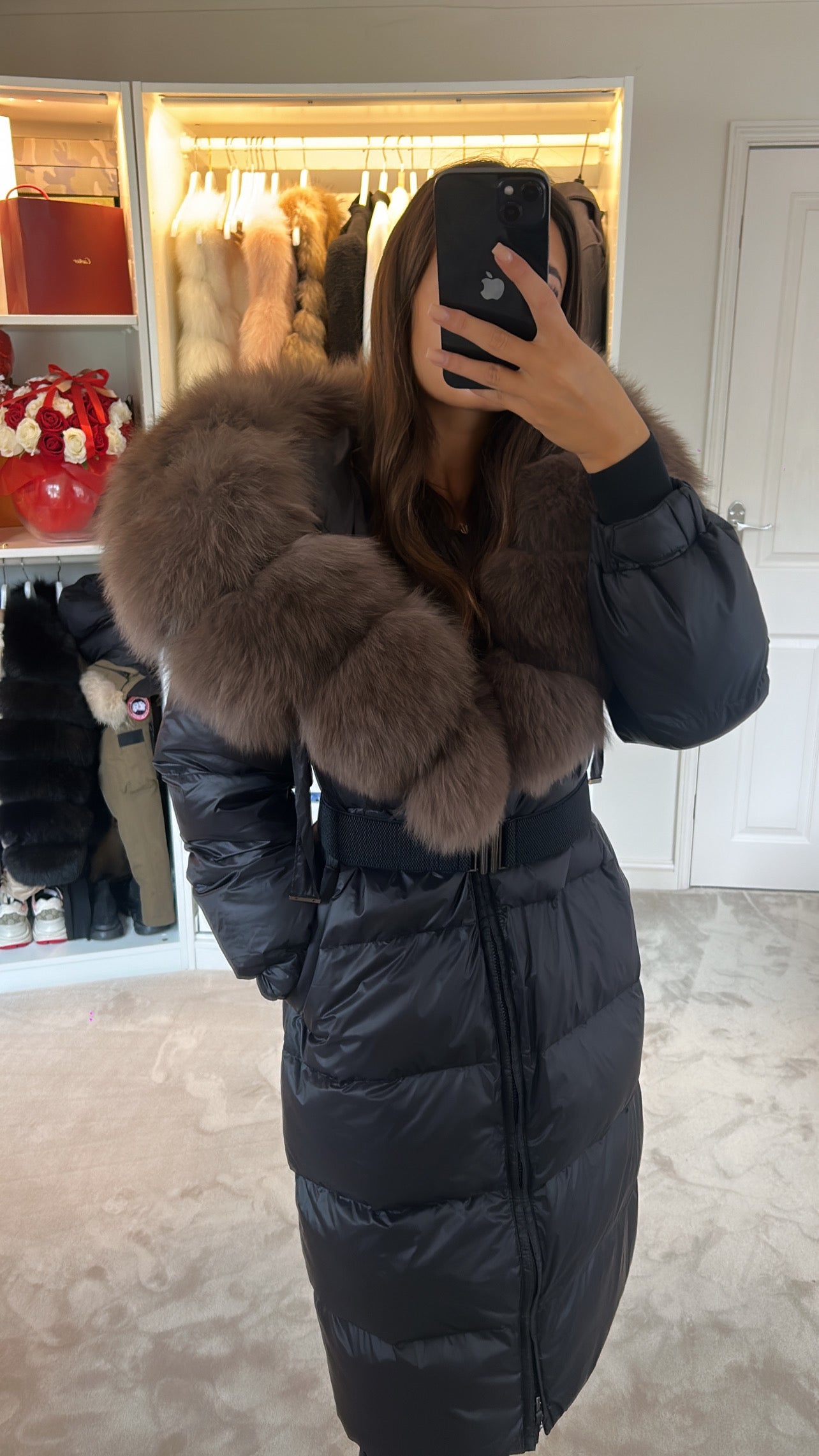 Fox Fur Hooded Long Jacket
