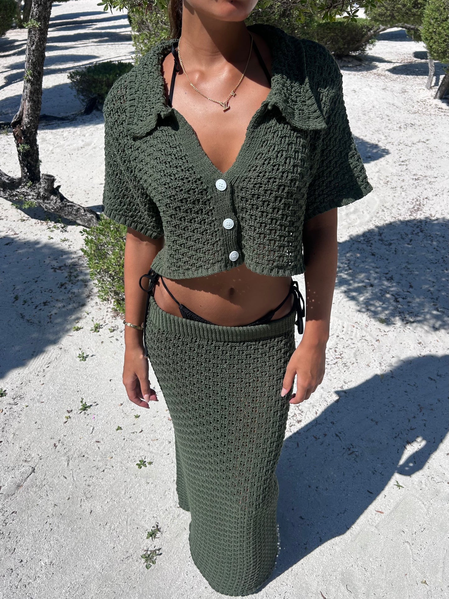Khaki knit maxi set