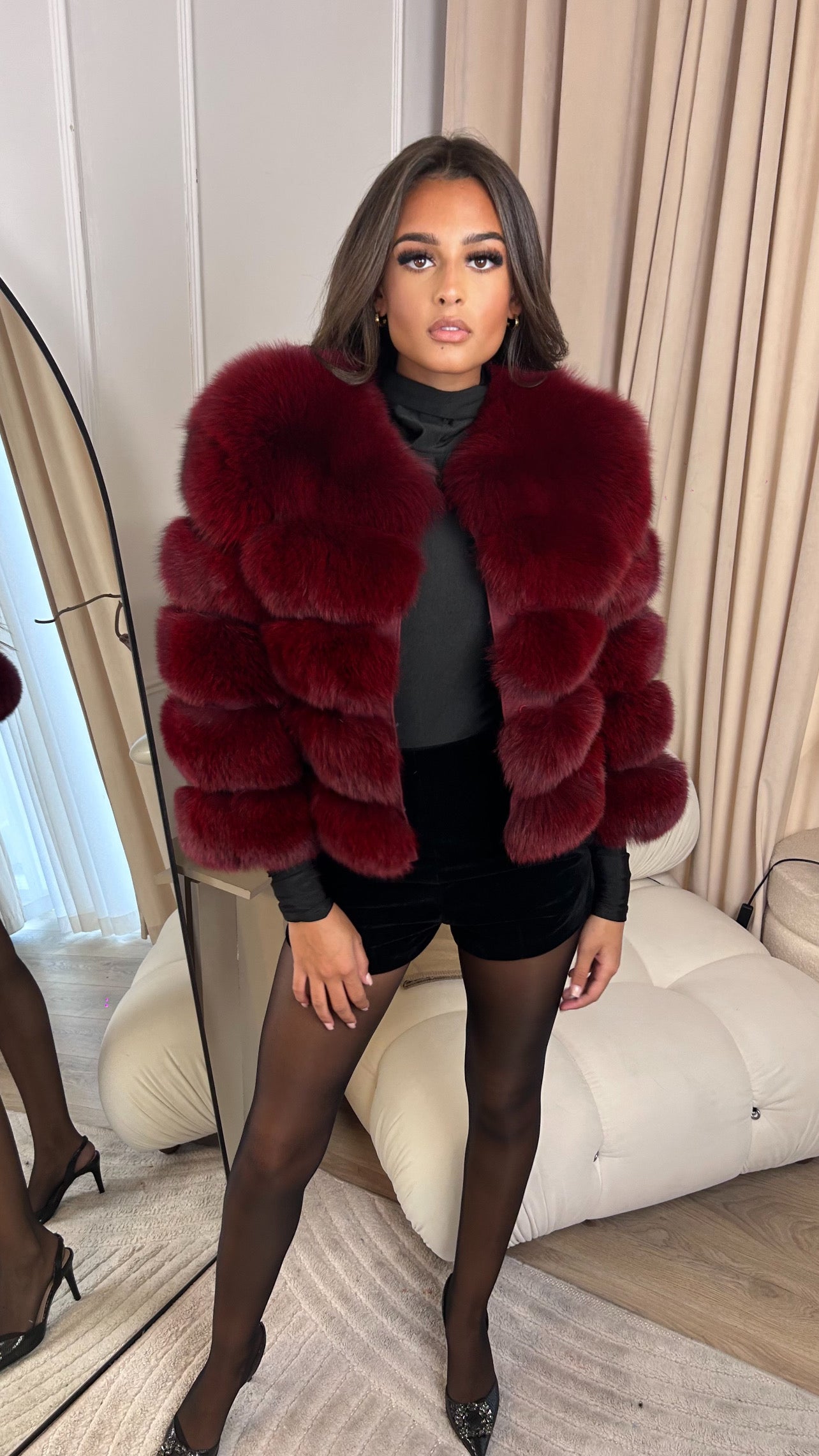Red Wine Fox Fur Coat