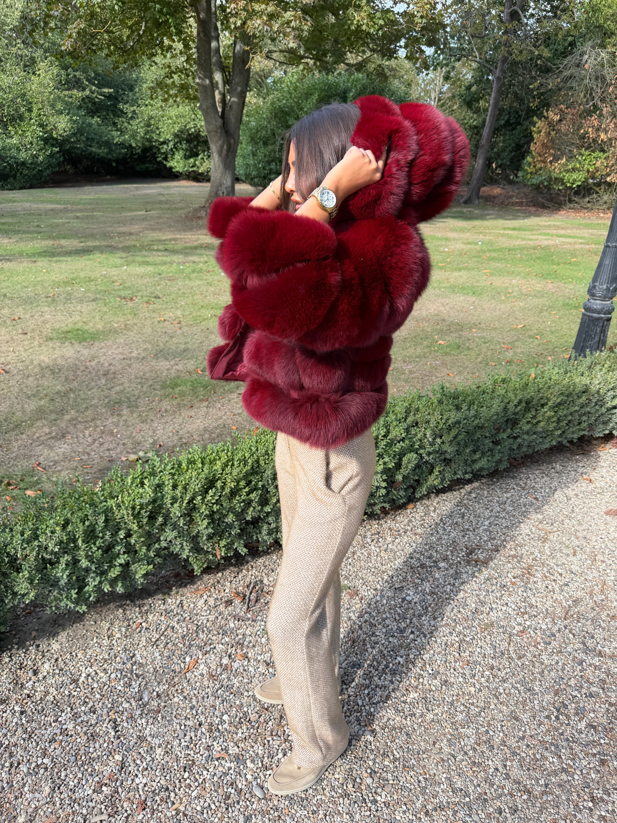 Wine Hooded Cropped Fur