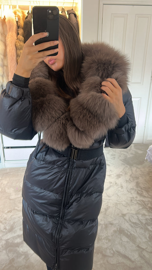 Fox Fur Hooded Long Jacket