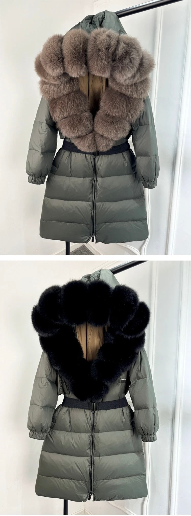 Fox Fur Hooded Long Jacket