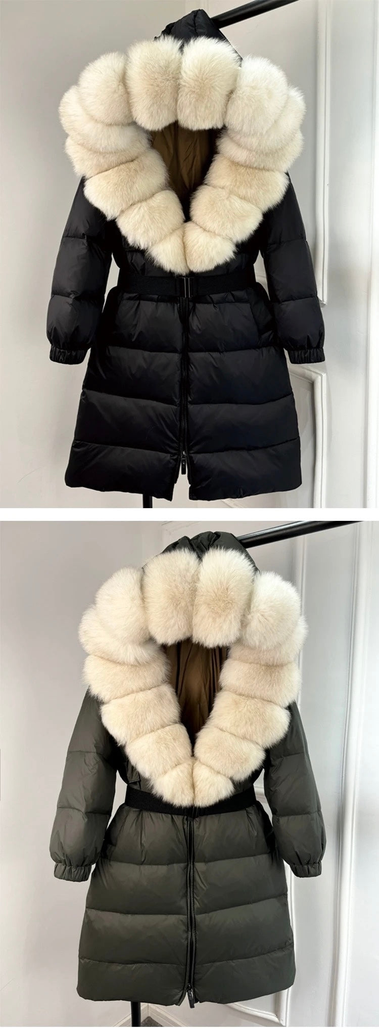 Fox Fur Hooded Long Jacket