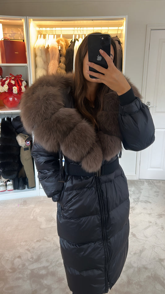 Fox Fur Hooded Long Jacket