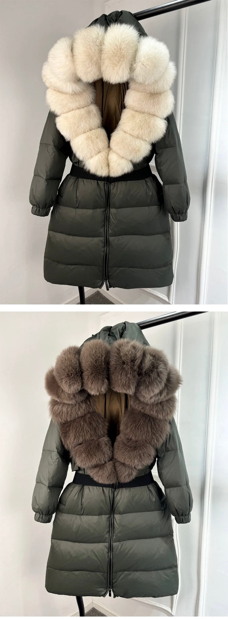 Fox Fur Hooded Long Jacket