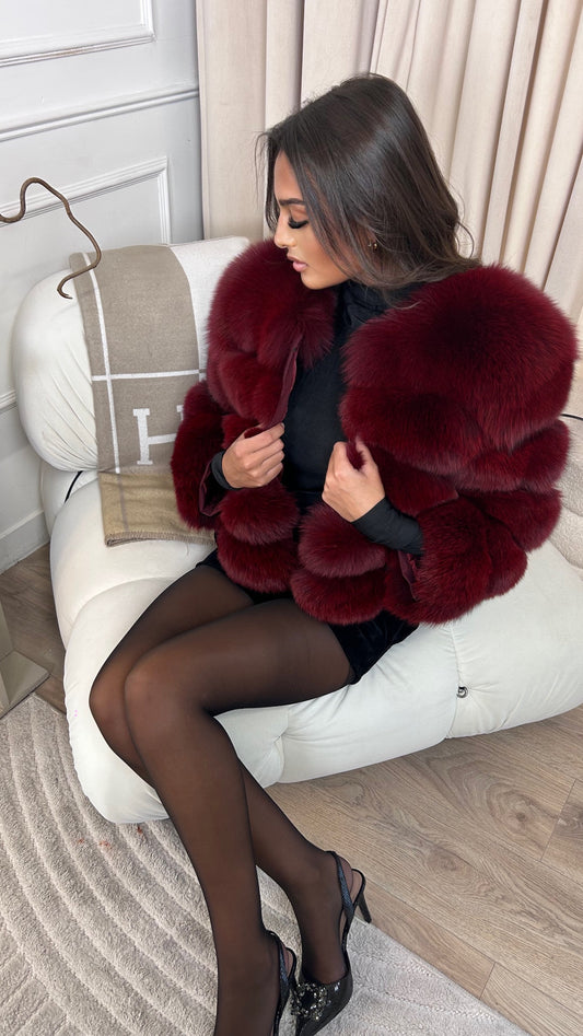 Red Wine Fox Fur Coat