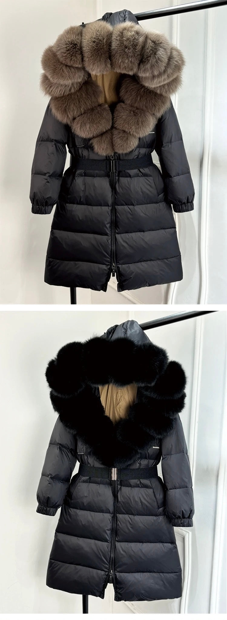 Fox Fur Hooded Long Jacket