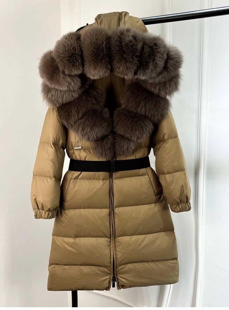 Fox Fur Hooded Long Jacket