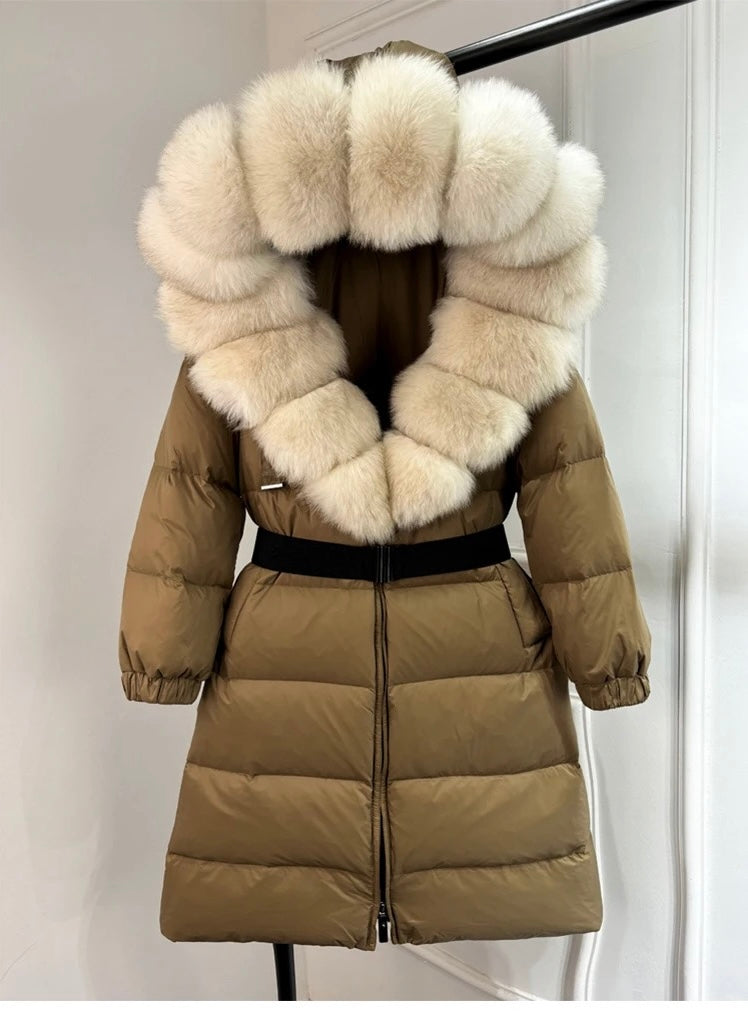 Fox Fur Hooded Long Jacket