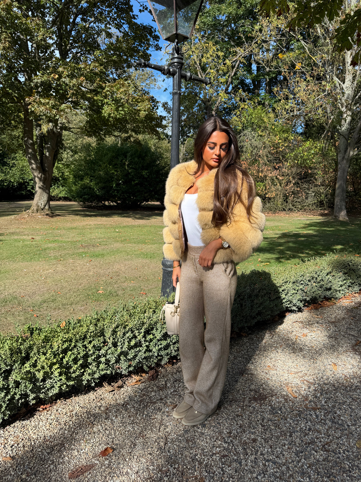 Beige Cropped Fur